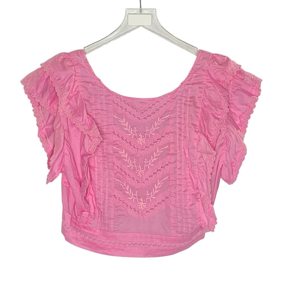 Altar'd State Adrian Embroidered Top XL Pink Floral Cottage Coquette